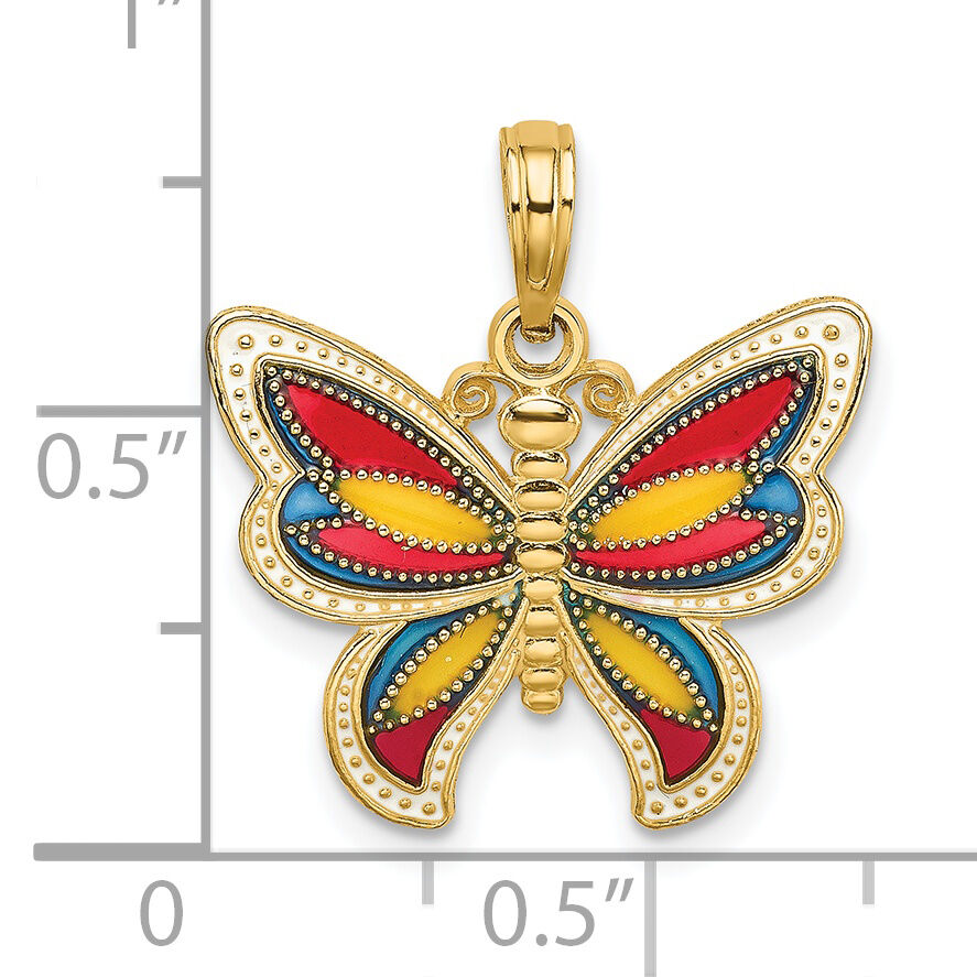 14K w/Multi-Color Enameled Beaded Wings Butterfly Charm-K8613