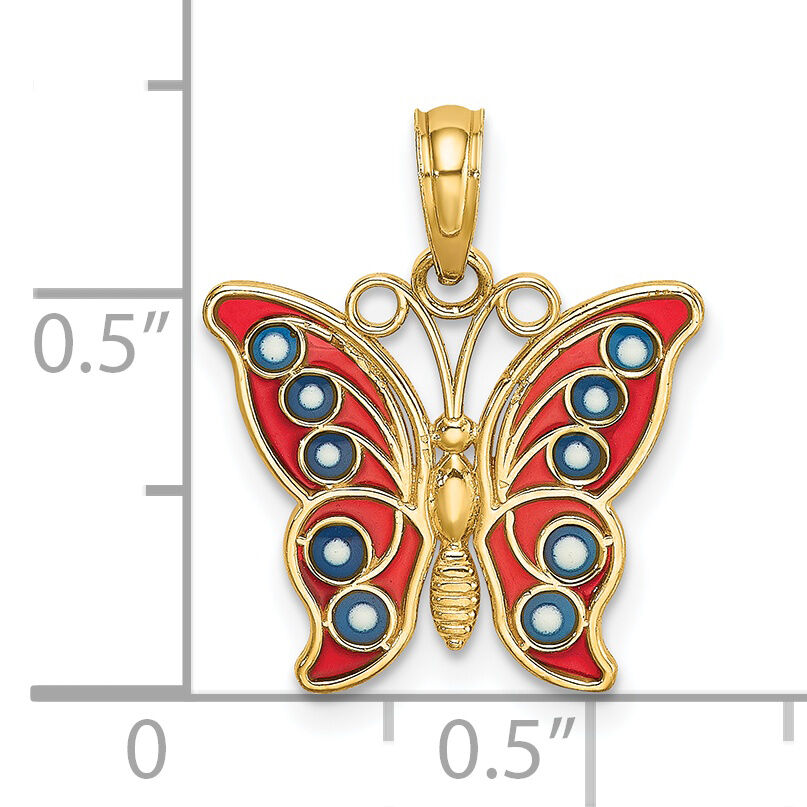 14K w/ Red and Blue Enamel Filigree Butterfly Charm-K8615