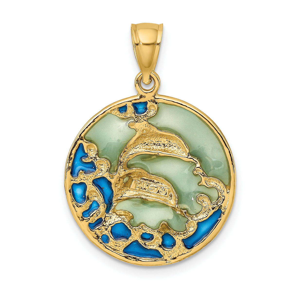 14K 2-D Dolphins w/Blue Enameled Charm-K8619