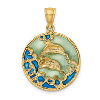 14K 2-D Dolphins w/Blue Enameled Charm-K8619