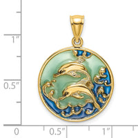 14K 2-D Dolphins w/Blue Enameled Charm-K8619