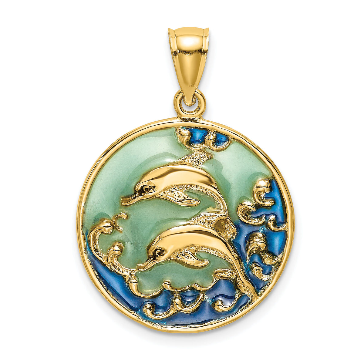 14K 2-D Dolphins w/Blue Enameled Charm-K8619
