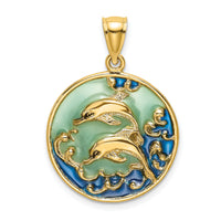 14K 2-D Dolphins w/Blue Enameled Charm-K8619