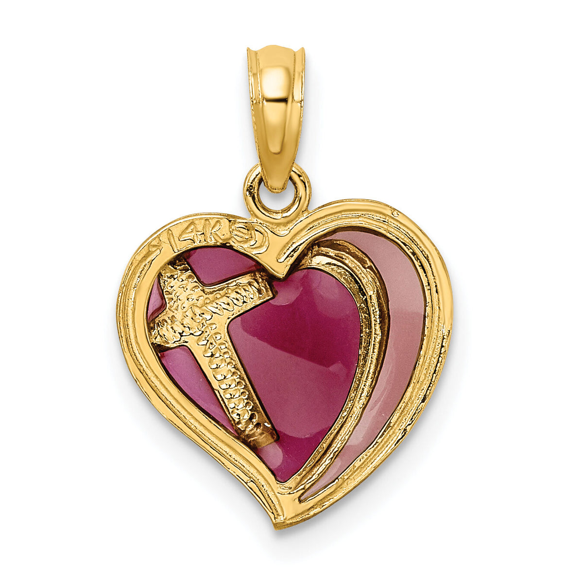 14K W/ Purple Enamel Cross Heart Charm-K8622
