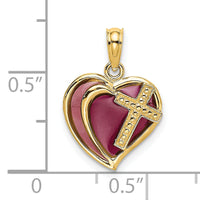 14K W/ Purple Enamel Cross Heart Charm-K8622