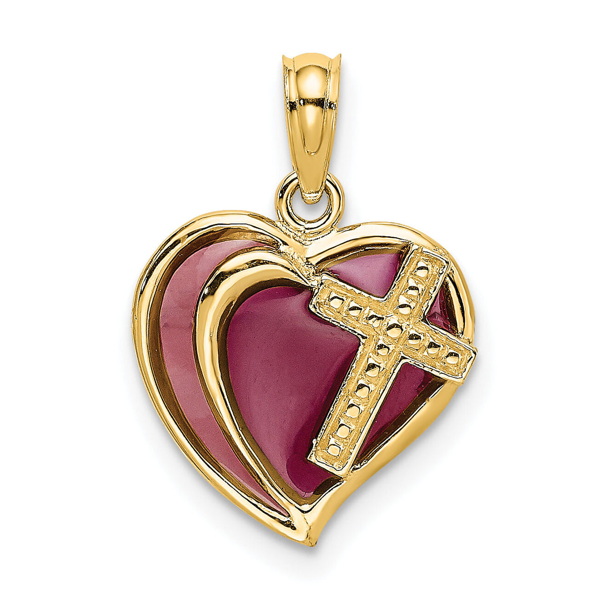 14K W/ Purple Enamel Cross Heart Charm-K8622