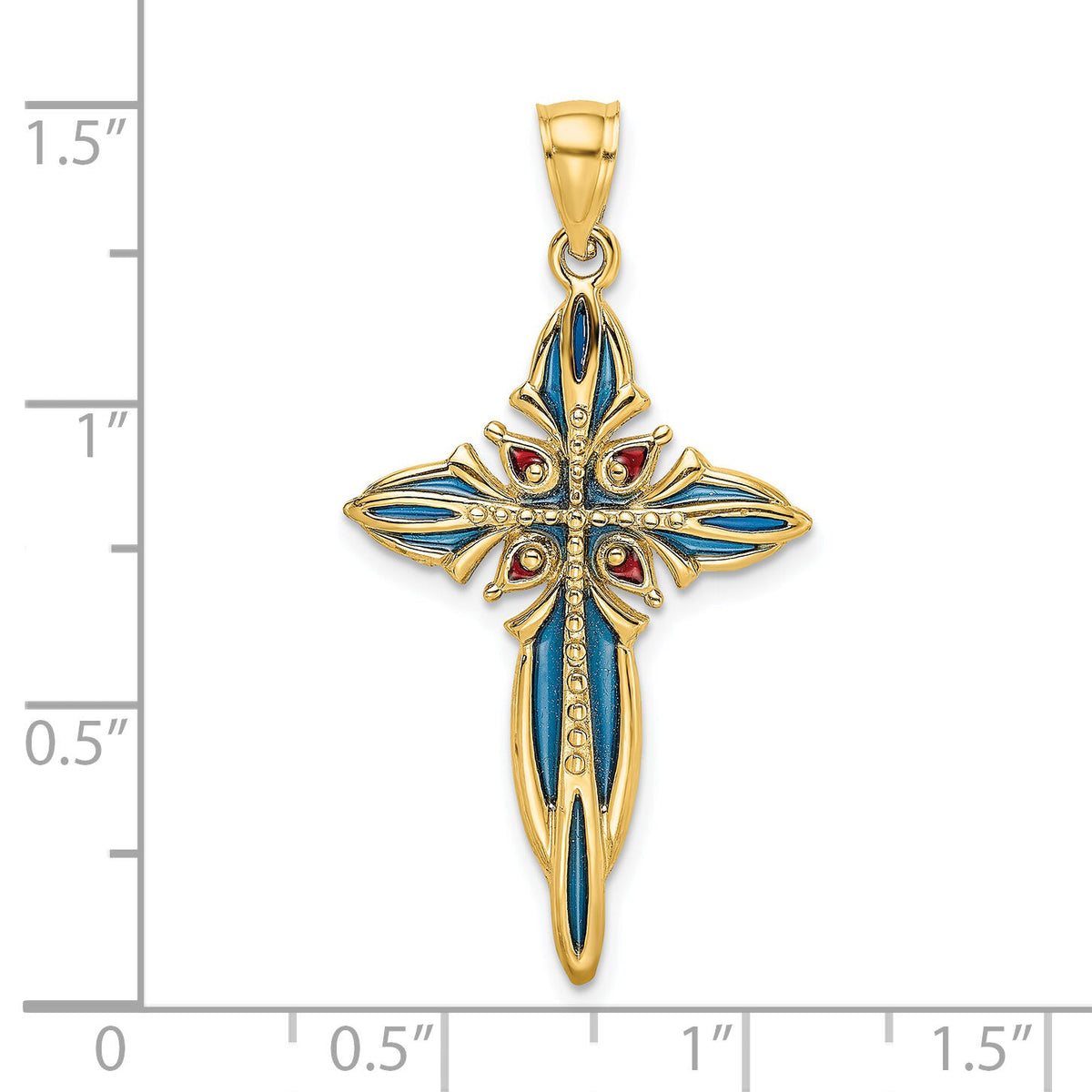 14K Blue and Red Enameled Cross Charm-K8624