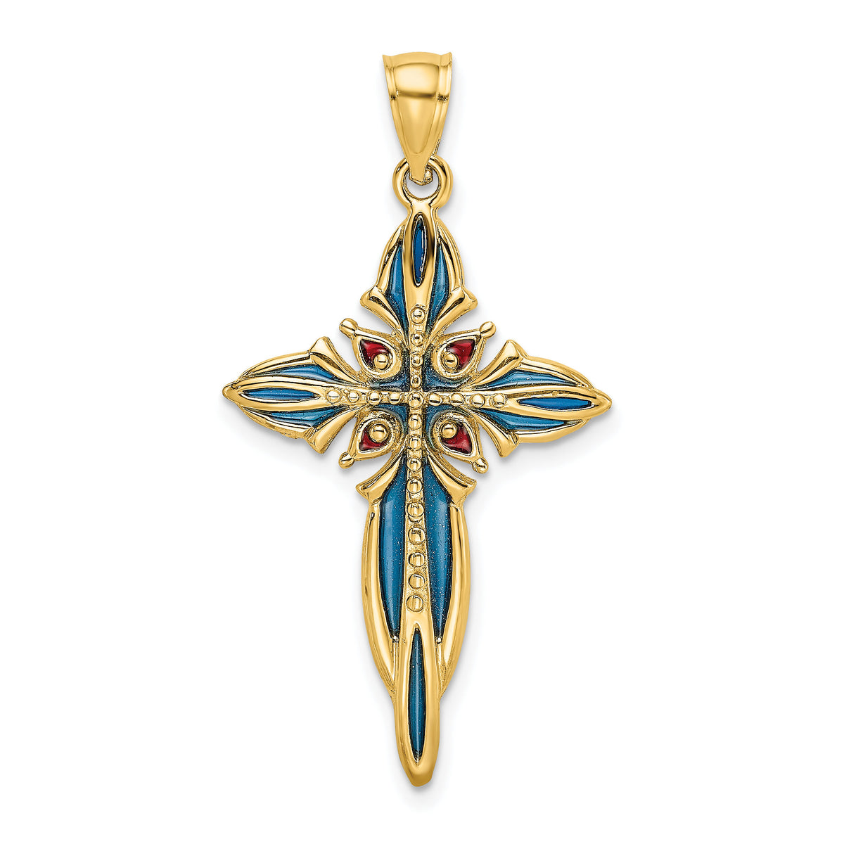 14K Blue and Red Enameled Cross Charm-K8624