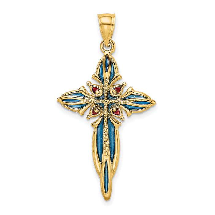 14K Blue and Red Enameled Cross Charm-K8624