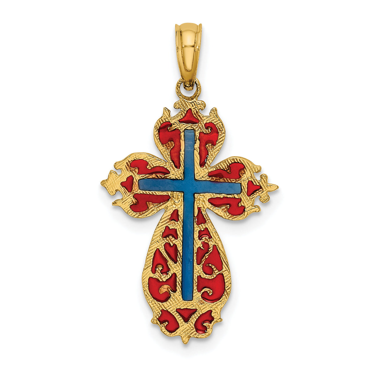 14K w/ Blue and Red Enameled Cross Charm-K8625