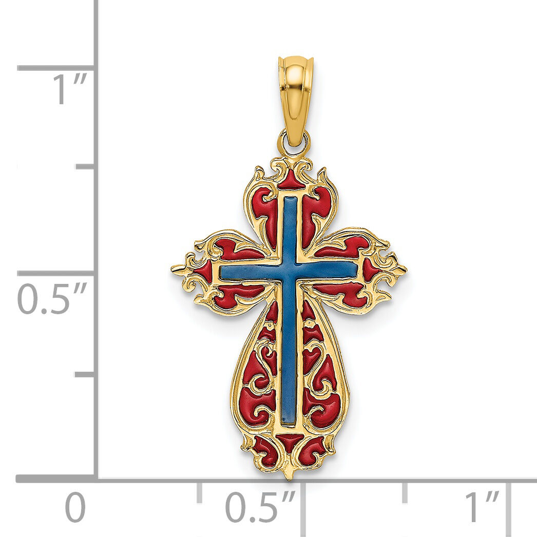14K w/ Blue and Red Enameled Cross Charm-K8625
