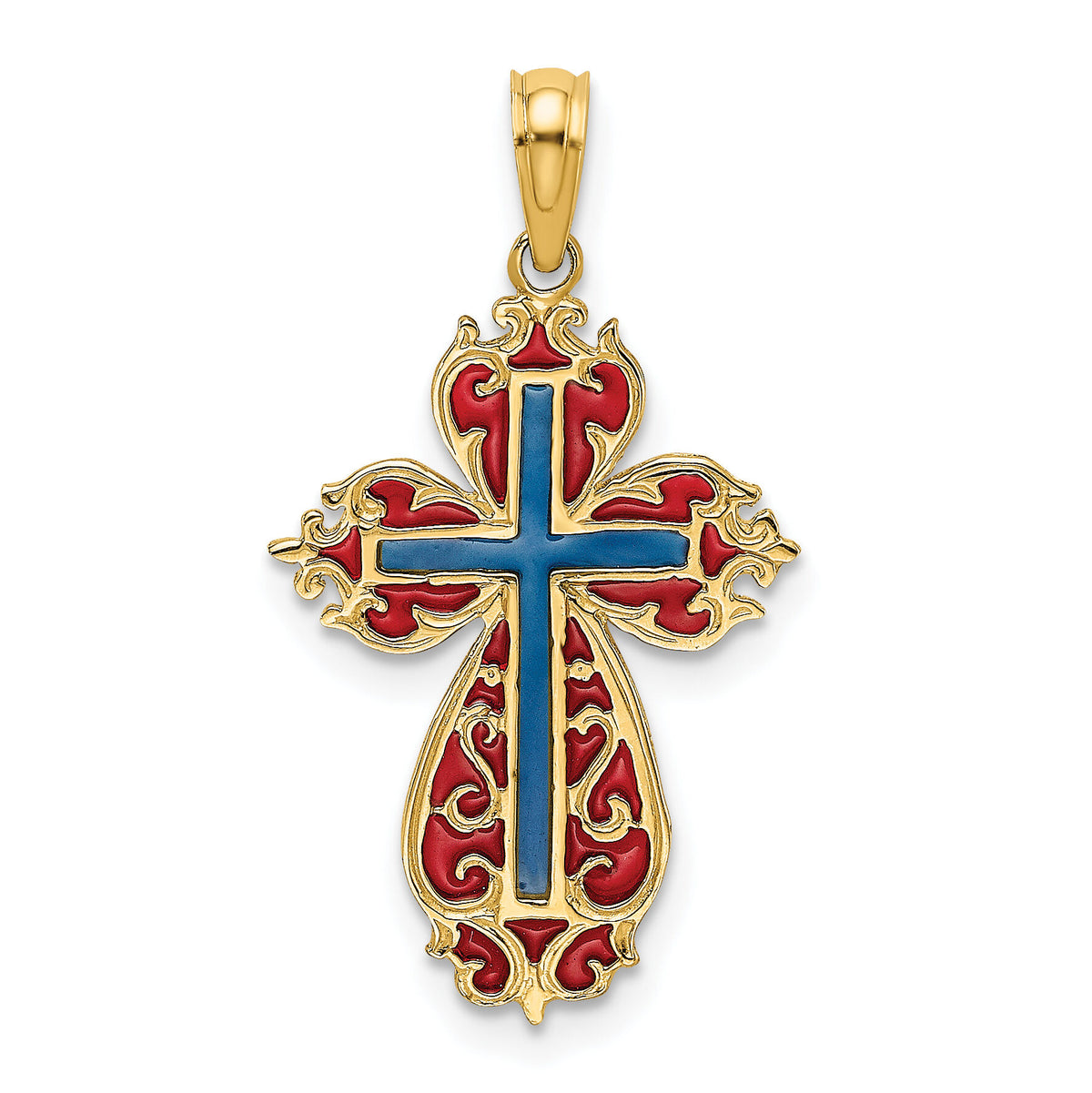 14K w/ Blue and Red Enameled Cross Charm-K8625