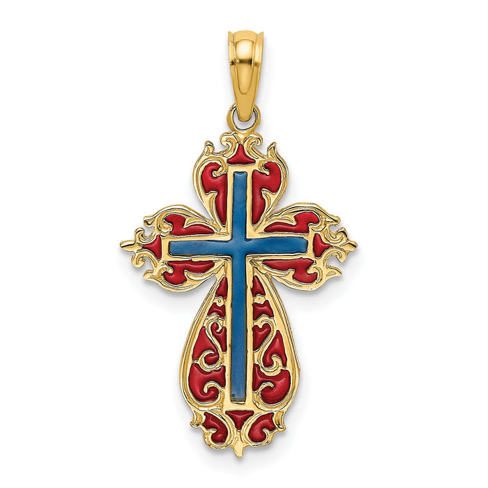 14K w/ Blue and Red Enameled Cross Charm-K8625