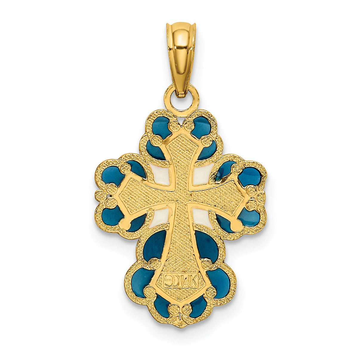 14K Blue, White and Red Enameled w/ Lace Trim Cross Charm-K8628
