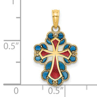 14K Blue, White and Red Enameled w/ Lace Trim Cross Charm-K8628