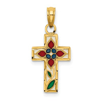 14K Enameled W/ Flower Cross Charm-K8629