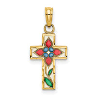 14K Enameled W/ Flower Cross Charm-K8629