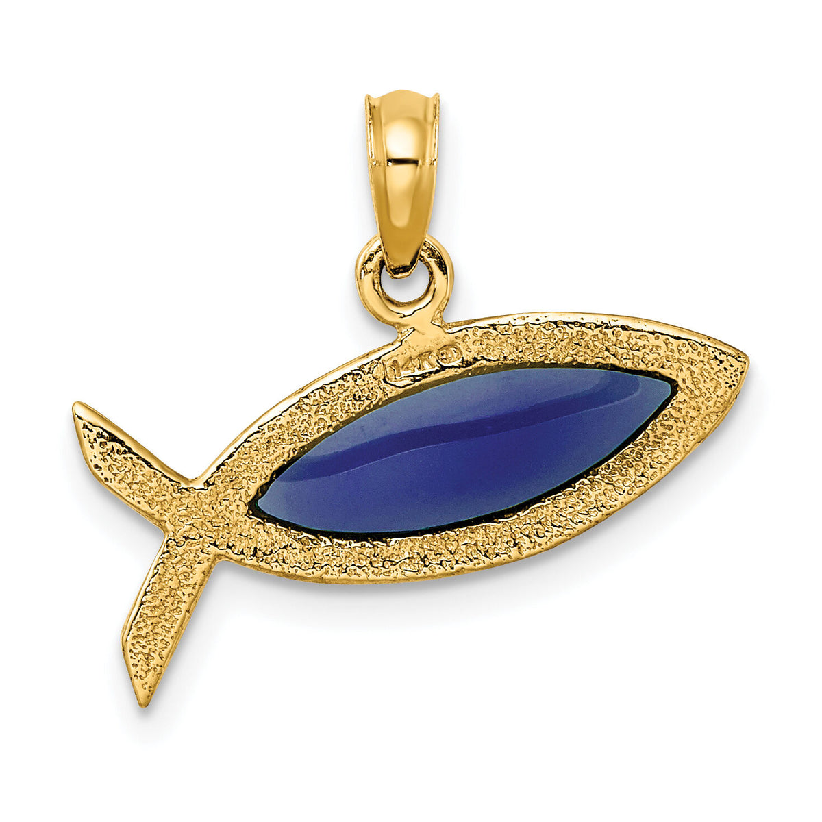 14K Horizontal Blue Enameled Ichthus Charm-K8630