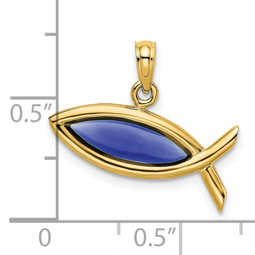 14K Horizontal Blue Enameled Ichthus Charm-K8630