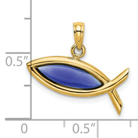 14K Horizontal Blue Enameled Ichthus Charm-K8630