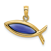 14K Horizontal Blue Enameled Ichthus Charm-K8630