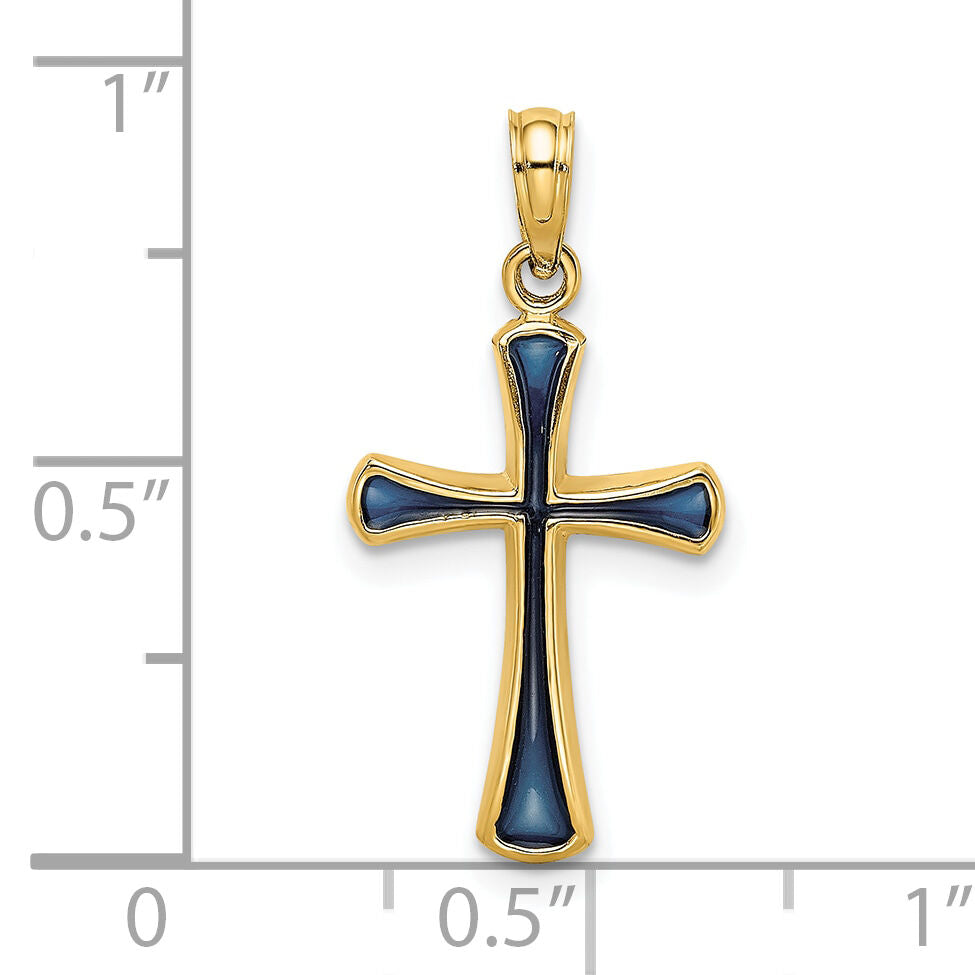 14K Blue Enameled Tapered Cross Charm-K8632