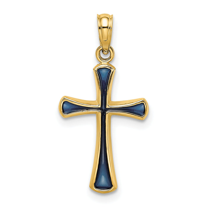 14K Blue Enameled Tapered Cross Charm-K8632