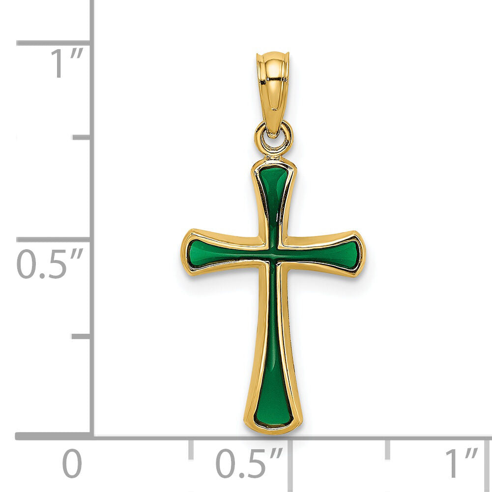 14K Green Enameled Tapered Cross Charm-K8633