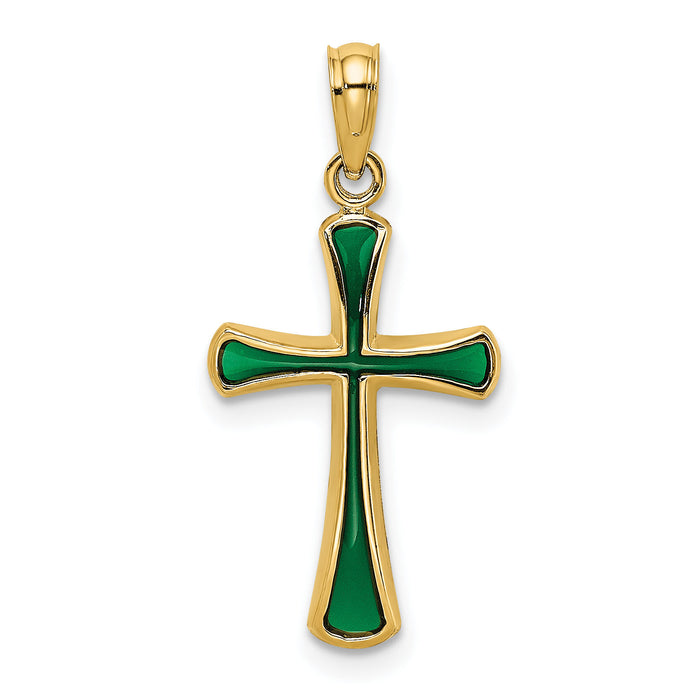 14K Green Enameled Tapered Cross Charm-K8633