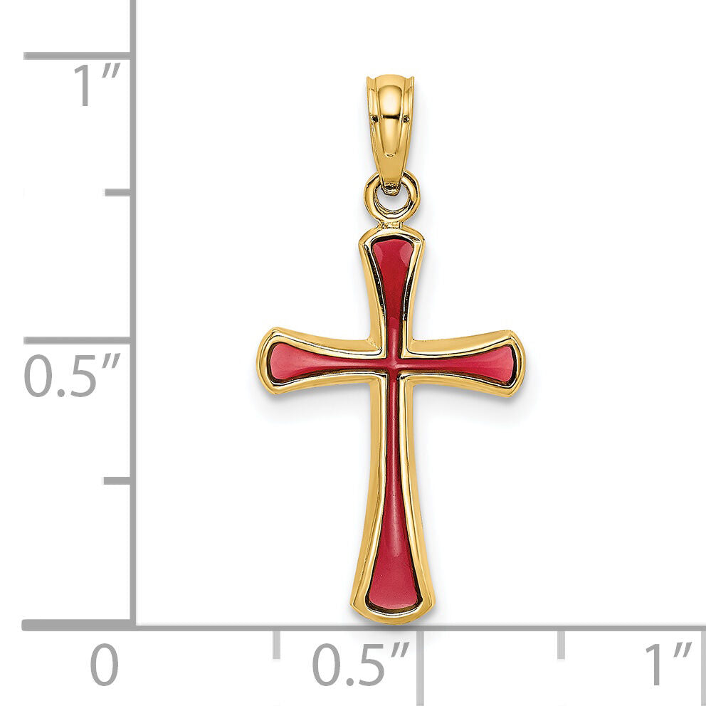 14K Pink Enameled Tapered Cross Charm-K8634