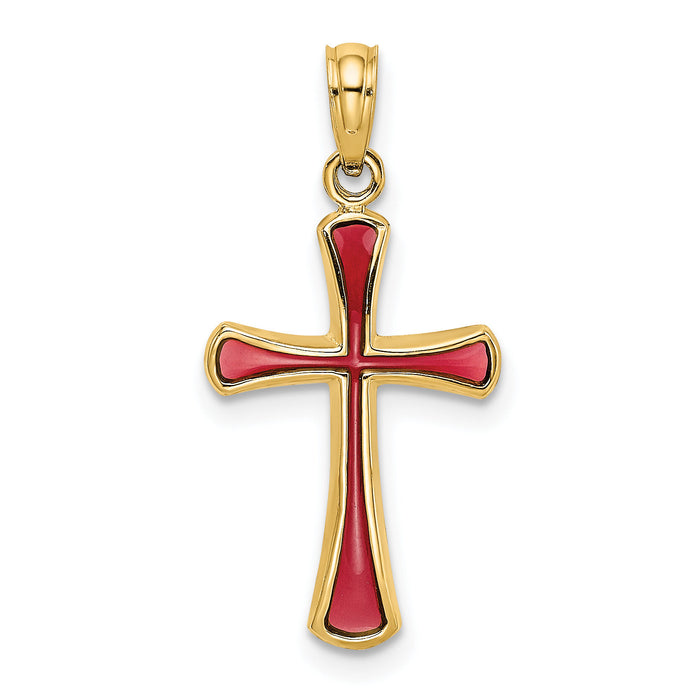 14K Pink Enameled Tapered Cross Charm-K8634