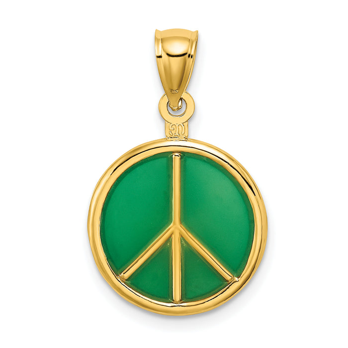 14K 3-D Green Enameled Peace Symbol Charm-K8637