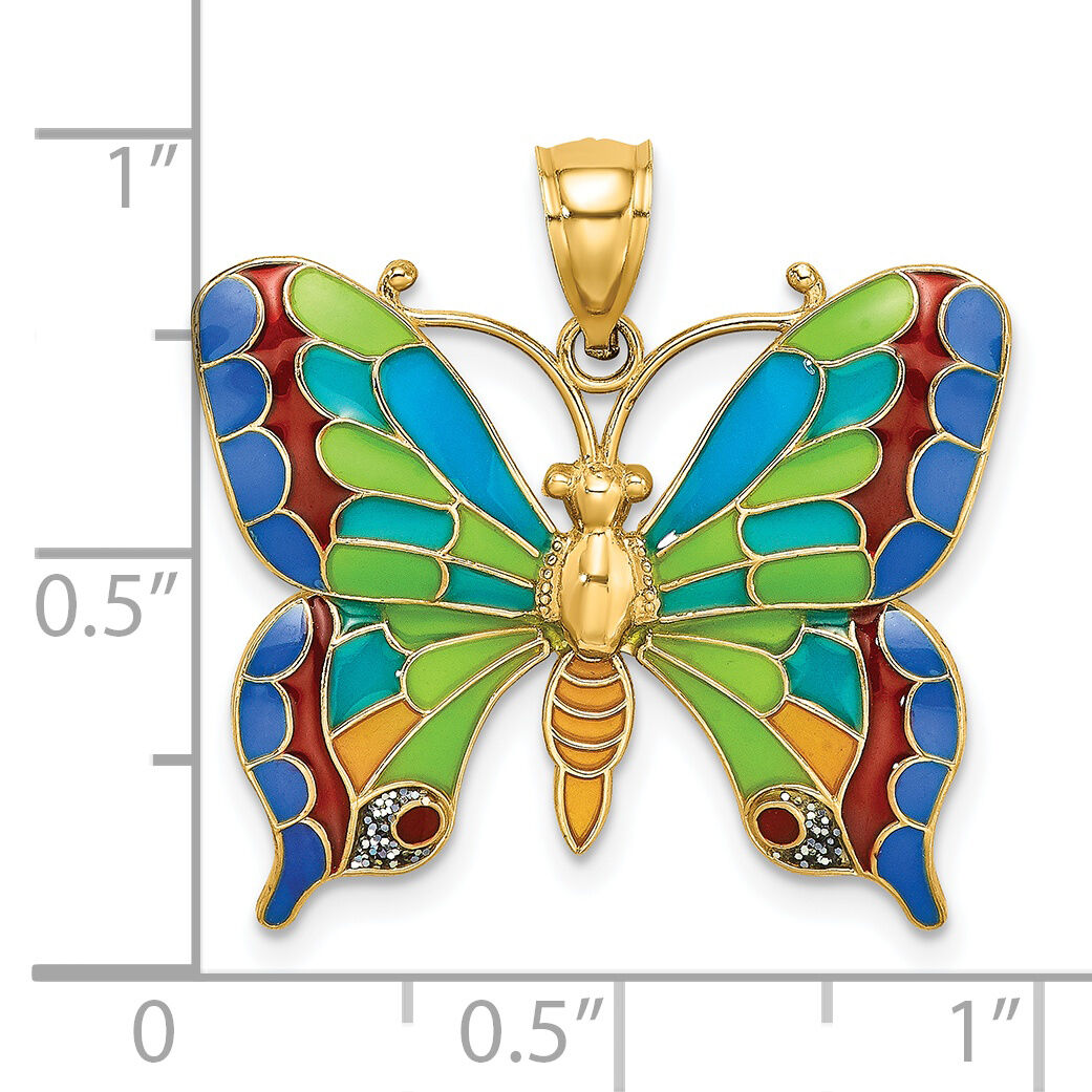 14K Enameled Butterfly Pendant-K8640