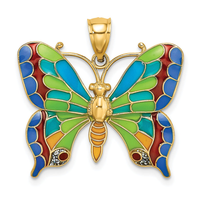 14K Enameled Butterfly Pendant-K8640