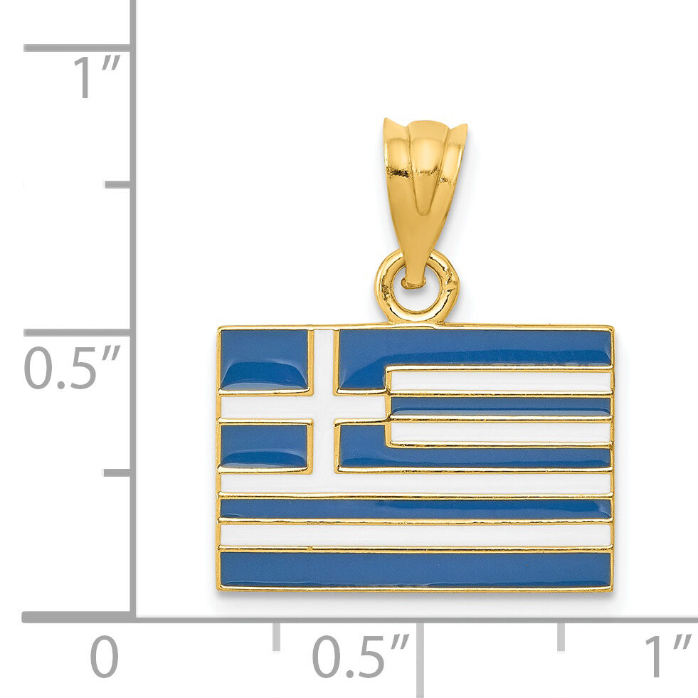 14k Solid Enameled Greece Flag Pendant-K866