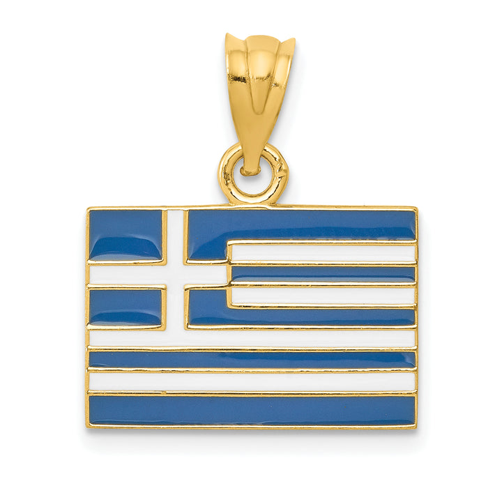 14k Solid Enameled Greece Flag Pendant-K866