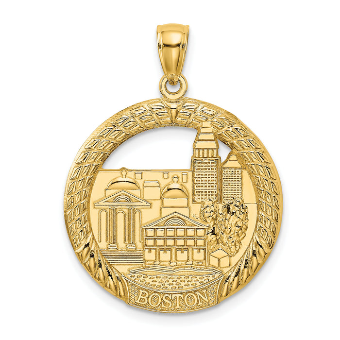 14K BOSTON Town Scene Round Charm-K8683