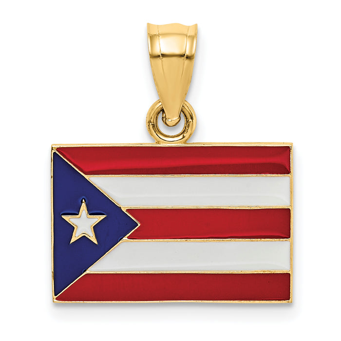 14k Solid Enameled Puerto Rico Flag Pendant-K869