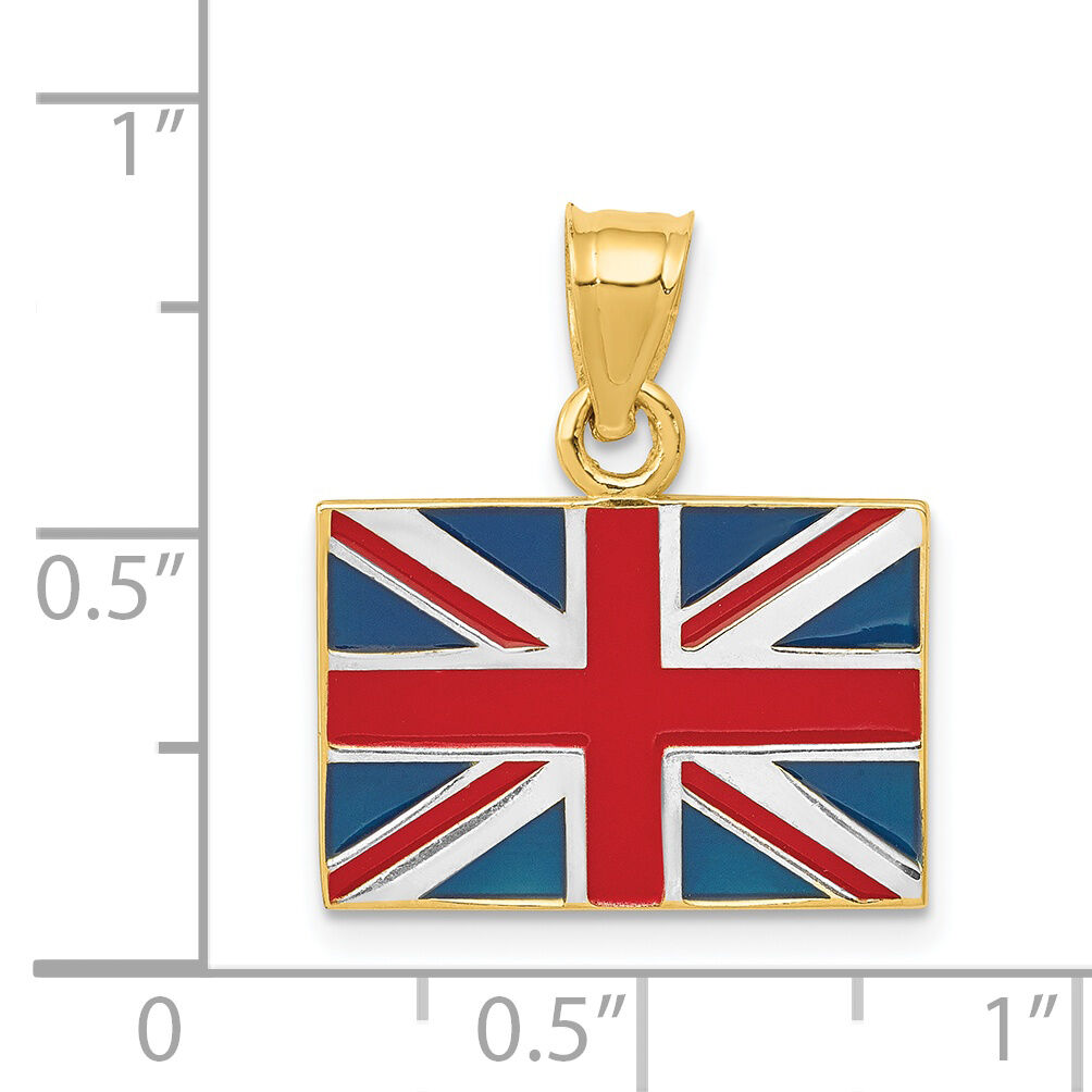 14K w/Rhodium Solid Enameled United Kingdom Flag Pendant-K870