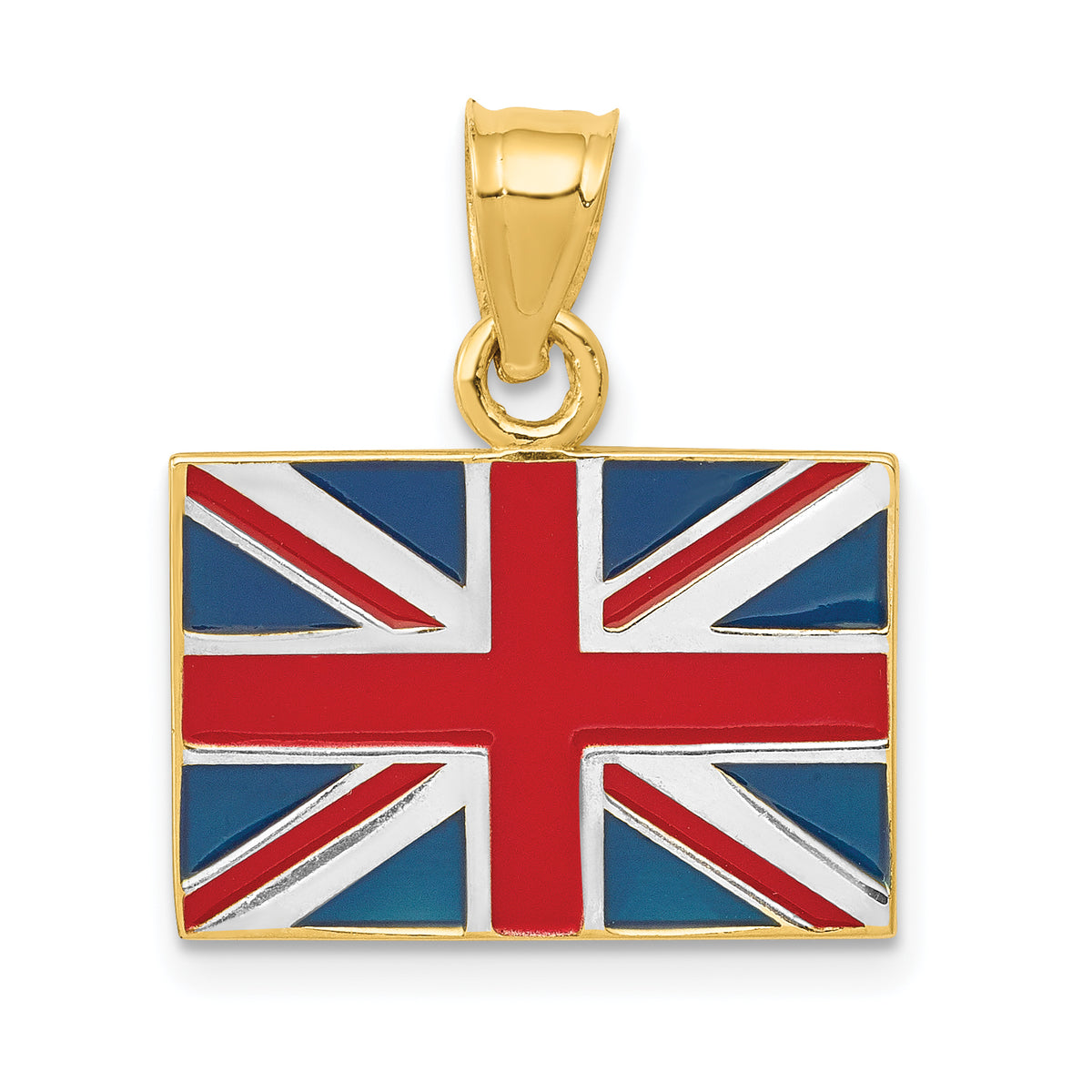 14K w/Rhodium Solid Enameled United Kingdom Flag Pendant-K870
