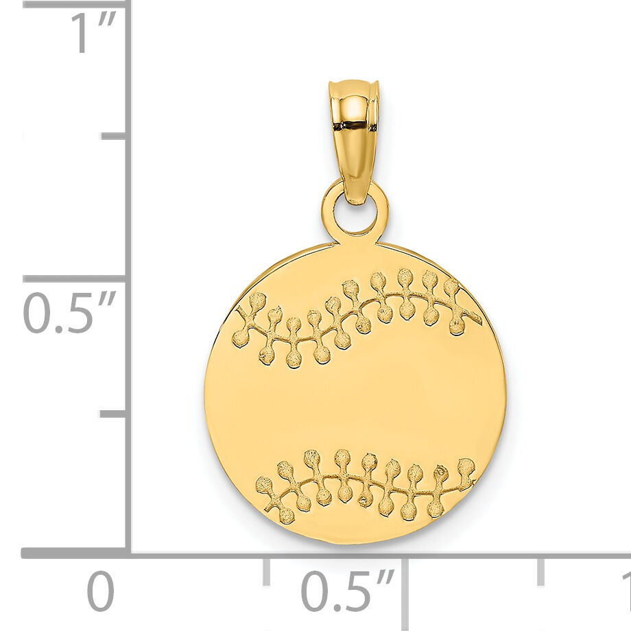 14K Polished and Textured Flat Baseball Charm-K8724