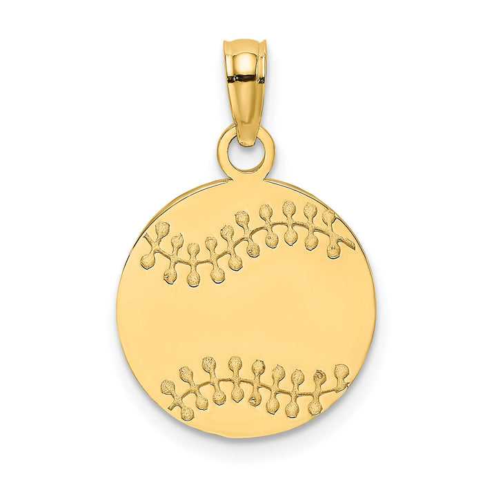 14K Polished and Textured Flat Baseball Charm-K8724