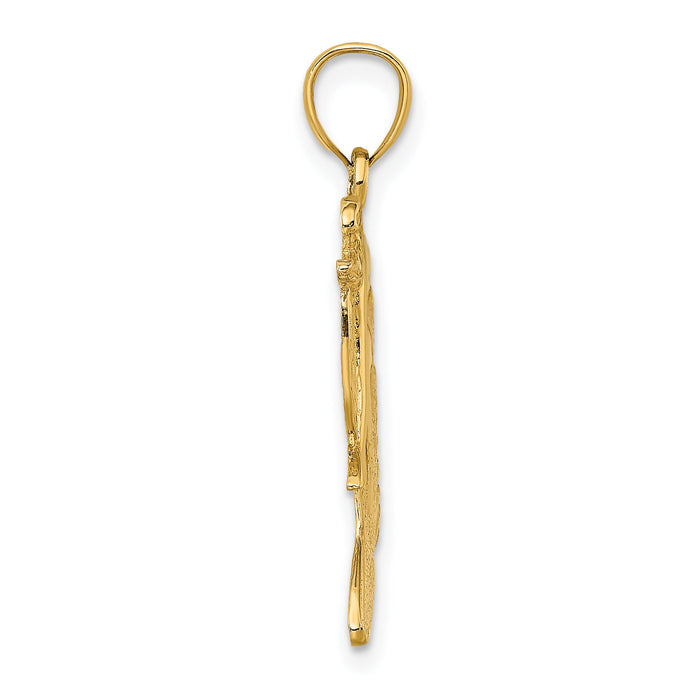 14K Polished and Textured Surfer and Wave Charm-K8742