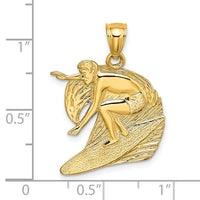 14K Polished and Textured Surfer and Wave Charm-K8742