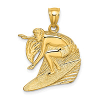 14K Polished and Textured Surfer and Wave Charm-K8742