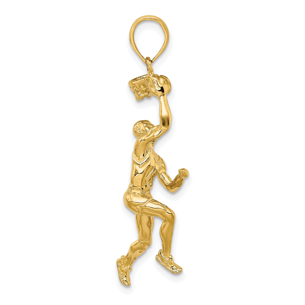 14K 3-D Basketball Player w/Ball and Partial Hoop Charm-K8743