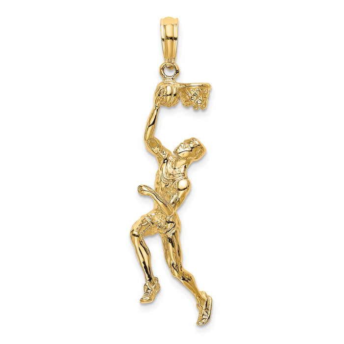 14K 3-D Basketball Player w/Ball and Partial Hoop Charm-K8743