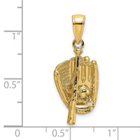 14K 3-D Polished Baseball Glove, Bat and Ball Charm-K8745