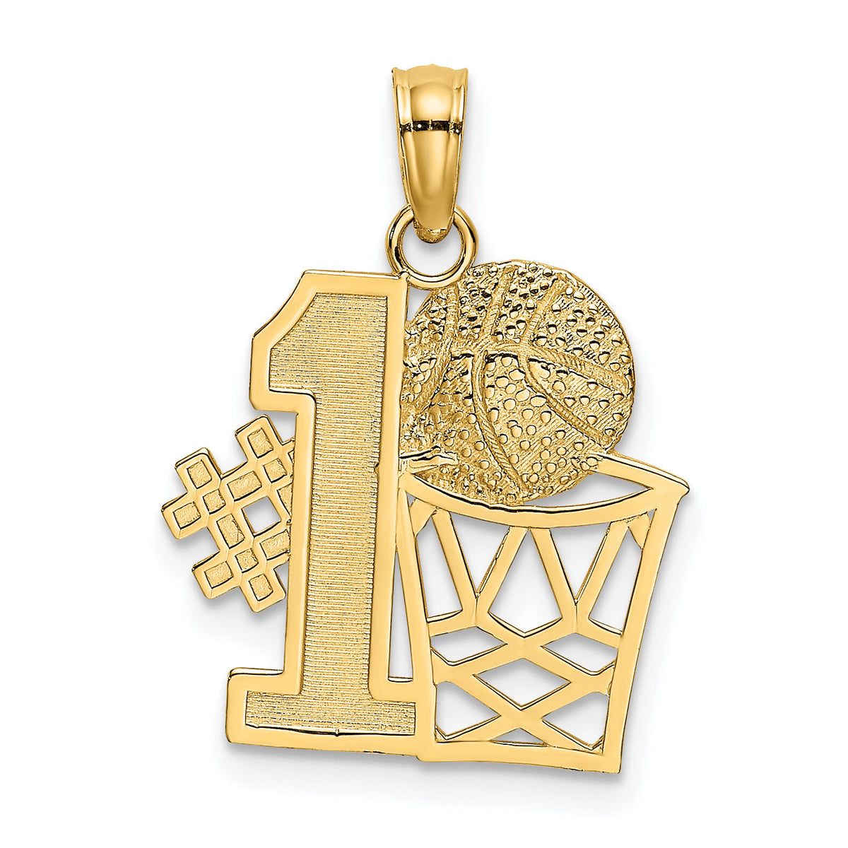 14K #1 Basketball w/ Hoop Charm-K8775