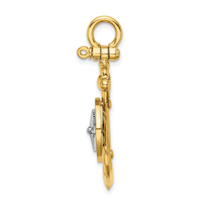 14K Two-tone 3-D Anchor w/ Compass and Rhodium Needle Charm-K8788